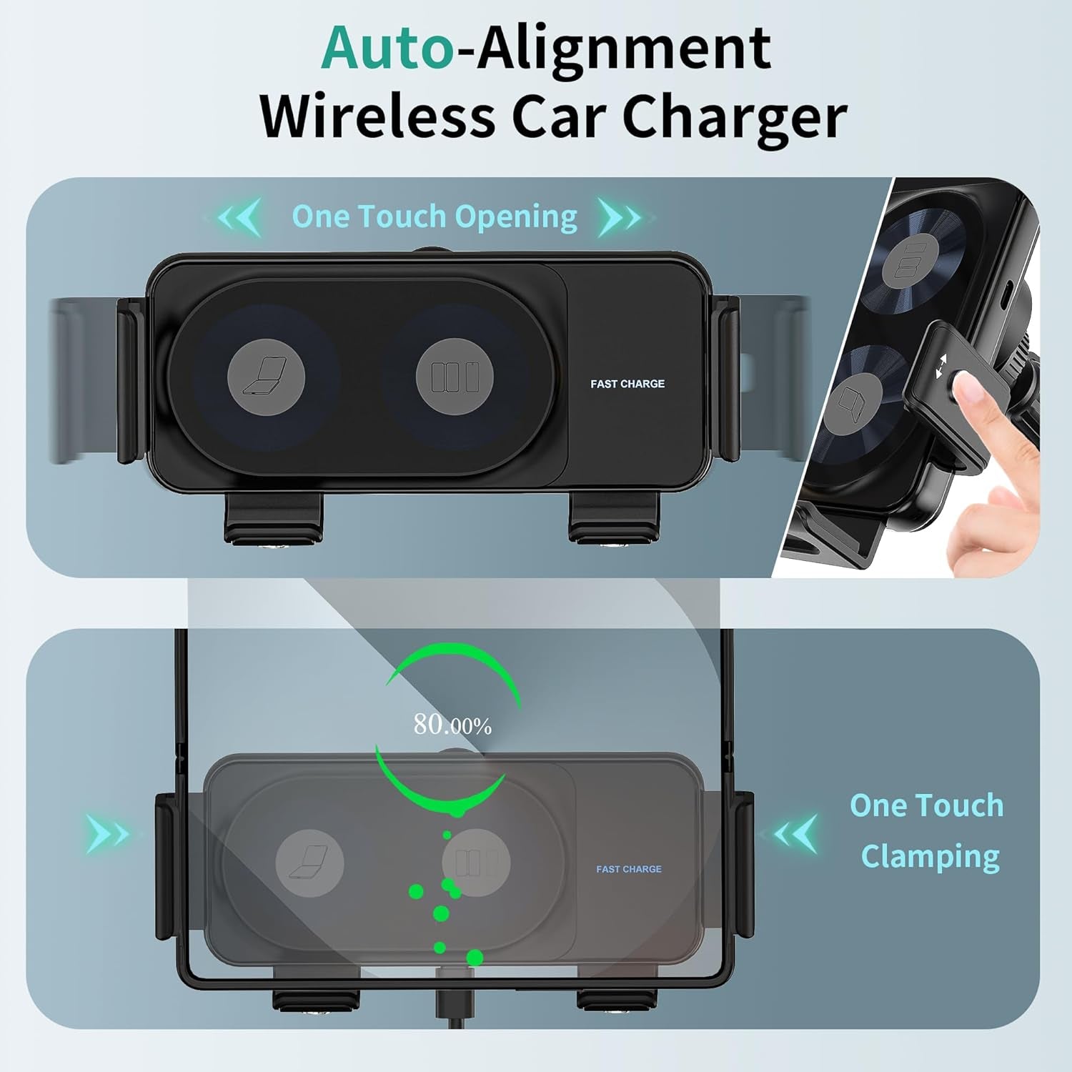 Wireless Car Charger Mount, 15W Dual Coil One-Touch Rotatable Car Phone Holder Wireless Charger for Samsung Galaxy Z Fold 7/6/5/4/3/2, Z Flip, S25/S24/S23/S22, Iphone, Car Charger Included