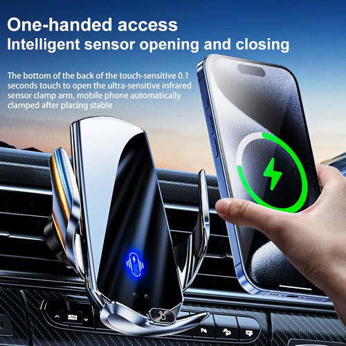 Car Mount Wireless Charging Stand Vehicle Phone Mounts Car Phone Holder Automatic Quick Release Button for Samsung Huawei Iphone