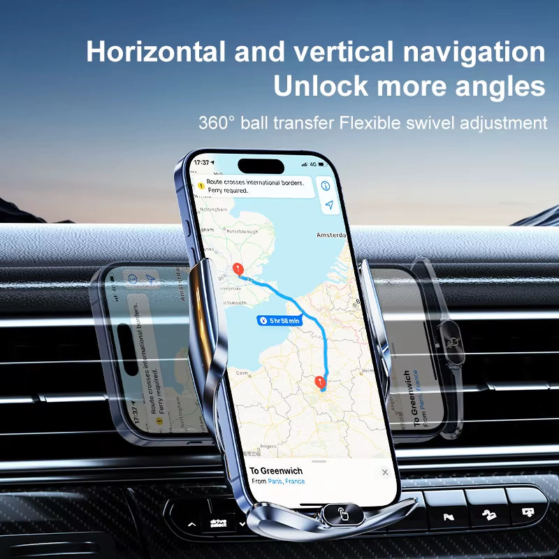Car Mount Wireless Charging Stand Vehicle Phone Mounts Car Phone Holder Automatic Quick Release Button for Samsung Huawei Iphone
