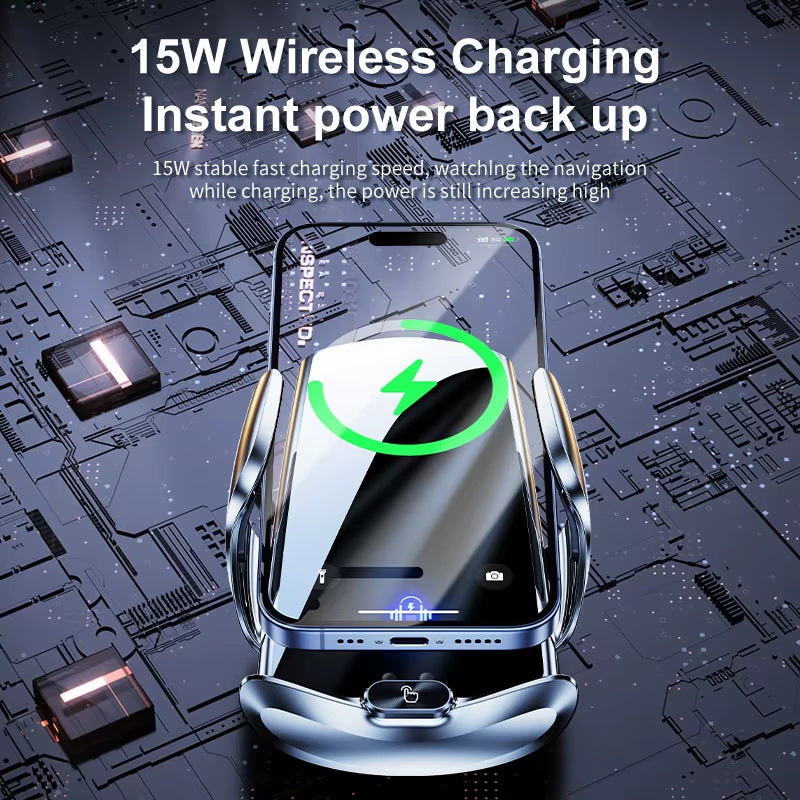 Car Mount Wireless Charging Stand Vehicle Phone Mounts Car Phone Holder Automatic Quick Release Button for Samsung Huawei Iphone