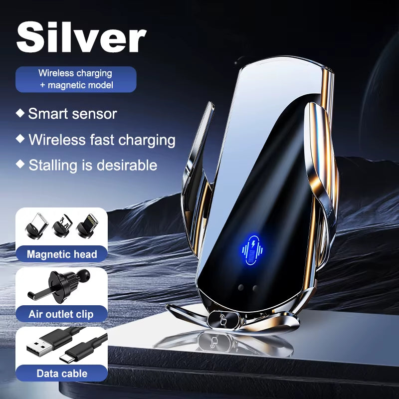 Car Mount Wireless Charging Stand Vehicle Phone Mounts Car Phone Holder Automatic Quick Release Button for Samsung Huawei Iphone